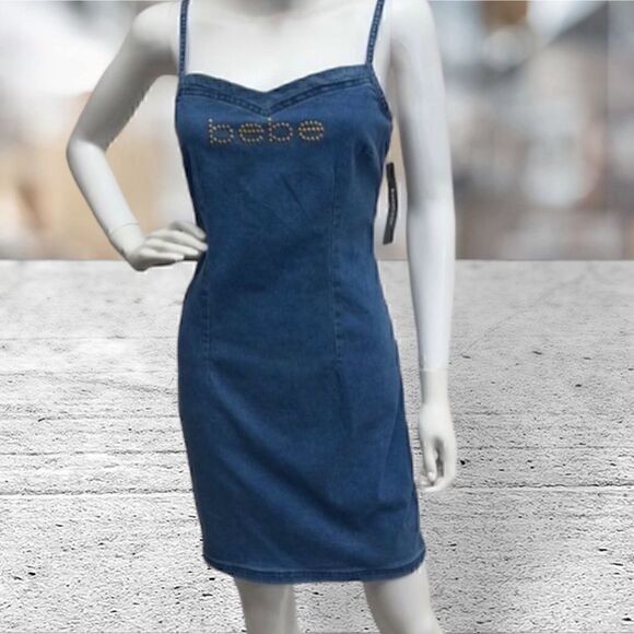 Bebe Blue Denim Logo Dress - Picture 1 of 6